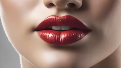 Close-up of glossy red lips, emphasizing beauty and vibrancy, AI generated