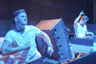 EDITORIAL and NEWS ONLY, MC Tjen next to DJ Ravitez (Chico de Reus) at Starbeach events festival