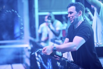 EDITORIAL and NEWS ONLY, DJ Hardwell spraying champagne at Starbeach events festival Hersonissos,