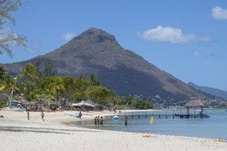 Beach, palm trees, sea, sky, clouds, Flic-en-Flac, Mauritius