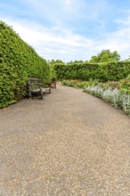 Gravel walking path winding through the formal and carefully manicured gardens of Hyde Park