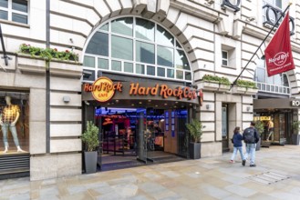 London, United Kingdom - 15 May 2025: Hard Rock Cafe London entrance at Piccadilly Circus in the
