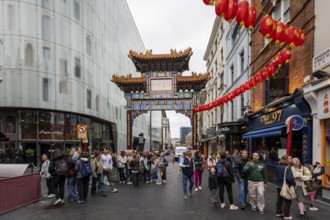 London, United Kingdom - 15 May 2025: Iconic paifang gate marking the vibrant entrance to London's