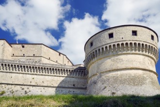 Fortress round tower, medieval fortress, San Leo fortress, San Leo, Emilia-Romagna, Italy