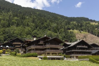 Chalets are pictured in Champery, a village in the mountains by the French border in Switzerland