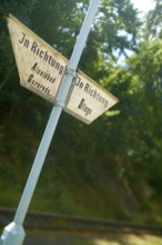 Sign post between Alexisbad and Gernrode and Stiege at Harzer Schmalspurbahn in Harz,