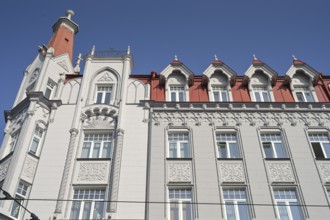 Detail, façade, art nouveau residential building, art nouveau quarter, Terbatas iela 33, old town,