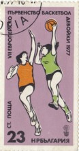 Old postage stamp commemorating the 7th European Women's Basketball Championship in 1977 in