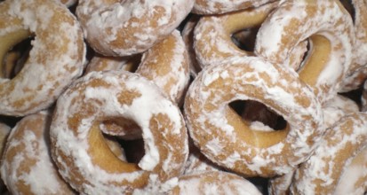 Close-up of sweet, delicious glazed bagels