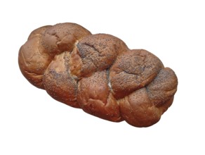 Large bun with poppy seeds close-up on white background