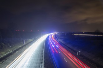 Vehicles generate light trails on the motorway, Erfurt, Thuringia, Germany