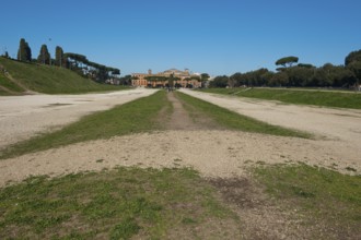 View of today green embankment former spina central element of in Circus Maximus venue of chariot