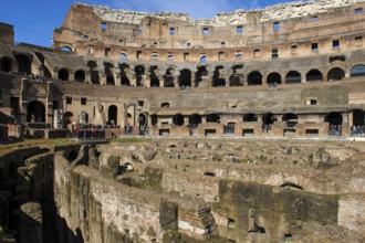 View of exposed hypogeum hypogeum substructure of historic arena Colosseum in ancient center of
