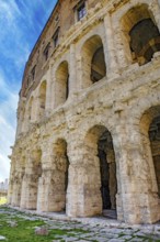 Part of the preserved façade of the historic ancient Marcellus Theatre, Rome, Lazio, Italy