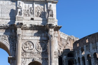 Details on the Arch of Constantine Marble reliefs marble relief with scenes from Schalcht at the