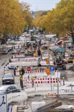 Large-scale construction site on Alleestrasse in downtown Bochum, road construction, construction