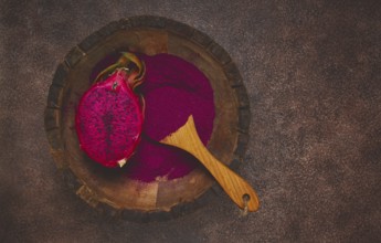 Pitaya powder, dragon fruit, freeze-dried powder, top view, no people
