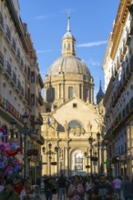View of Basilica of Our Lady of the Pillar cathedral church from Calle de Alfonso I, Zaragoza,