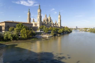 Basilica of Our Lady of the Pillar cathedral church, Zaragoza, Aragon, Spain, Europe view from