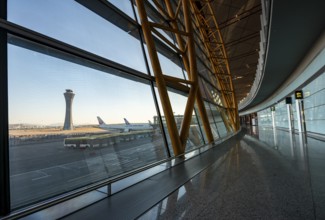 Waiting area in airport terminal, Beijing airport, China