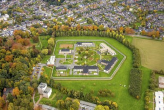 Aerial view, LVR-Klinik Bedburg-Hau, forensic psychiatric specialist facilities, circular garden