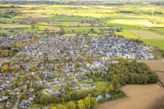 Aerial view, residential area town view district Hasselt, Bedburg-Hau, Lower Rhine, North