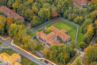 Aerial view, LVR-Klinik, Brückenweg building, Hau, Bedburg-Hau, Lower Rhine, North