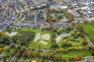 Aerial view, Niers river with ponds, Hervorster Straße housing development and Leni Valk School,