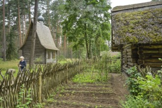 Garden, wooden house, farmhouse, Latvian Ethnographic Open-air Museum, Brivdabas iela, Riga, Latvia