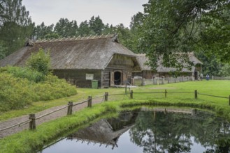 Pond near the village, wooden house, farmhouse, Latvian Ethnographic Open-air Museum, Brivdabas