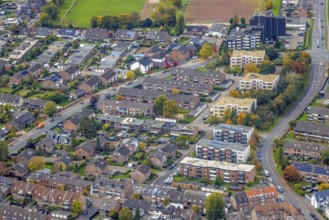 Aerial view, row house apartment houses Duvelskamp, between Westring and Mühlenstraße, autumn