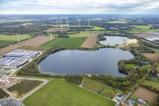 Aerial view, Tricor Werk packaging company at Sandgrube Höster Feld, Weeze, Lower Rhine, North