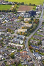Aerial view, row house apartment houses Duvelskamp, between Westring and Mühlenstraße, autumn