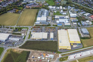 Aerial view, commercial area Am Sandthof, Goch, Lower Rhine, North Rhine-Westphalia, Germany, DE,