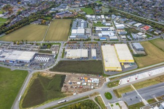Aerial view, industrial area Am Sandthof, construction site, Goch, Lower Rhine, North