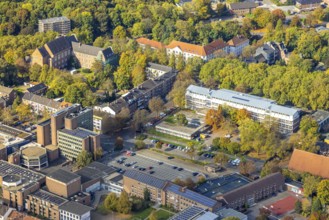Aerial view, Wesel Town Hall, Duisburg City Training College, Wesel District Court and construction