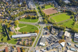 Aerial view, LVR-Niederrheinmuseum Wesel, Wesel citadel, old wall with preserved fortress, road