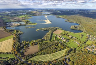 Aerial view, Diersfordter forest lake, quarry lake with gravel mining, Diersfordt Castle, Bislich,