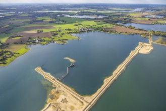 Aerial view, Diersfordter forest lake, dredging lake with gravel mining, Bislich, Wesel, Lower