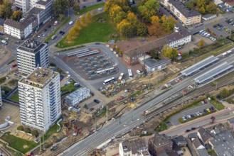 Aerial view, construction site between Franz-Etzel-Platz bus station and Wesel main station Hbf,