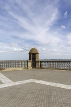 Watchhouse by the sea. The ornamental pond in Genovés Botanic Gardens Cadiz, Andalusia Spain