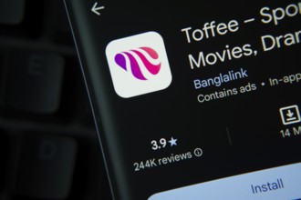 Dhaka, Bangladesh- 27 July 2025: Toffee app from Google Playstore is displayed on a smartphone