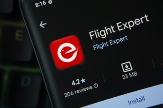 Dhaka, Bangladesh- 27 July 2025: Flight Expert app from Google Playstore is displayed on a