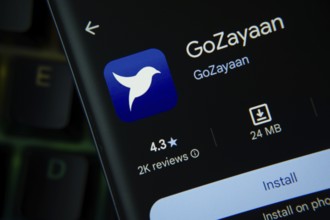 Dhaka, Bangladesh- 27 July 2025: GoZayaan app from Google Playstore is displayed on a smartphone