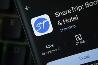 Dhaka, Bangladesh- 27 July 2025: Sharetrip app from Google Playstore is displayed on a smartphone