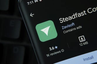 Dhaka, Bangladesh- 27 July 2025: Steadfast app from Google Playstore is displayed on a smartphone