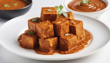 This flavorful paneer butter masala is a popular vegetarian dish in Indian cuisine, served with a