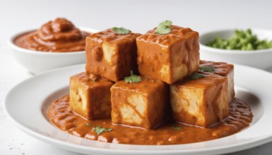 This image showcases a flavorful Indian dish, perfect for food blogs and culinary projects, AI