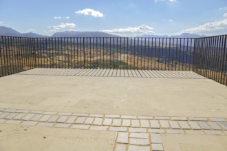 Ronda, malaga, spain Empty outdoor viewpoint balcony offering panoramic summer views of ronda's dry
