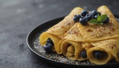 These rolled crepes are a perfect breakfast or dessert option, beautifully presented with fresh